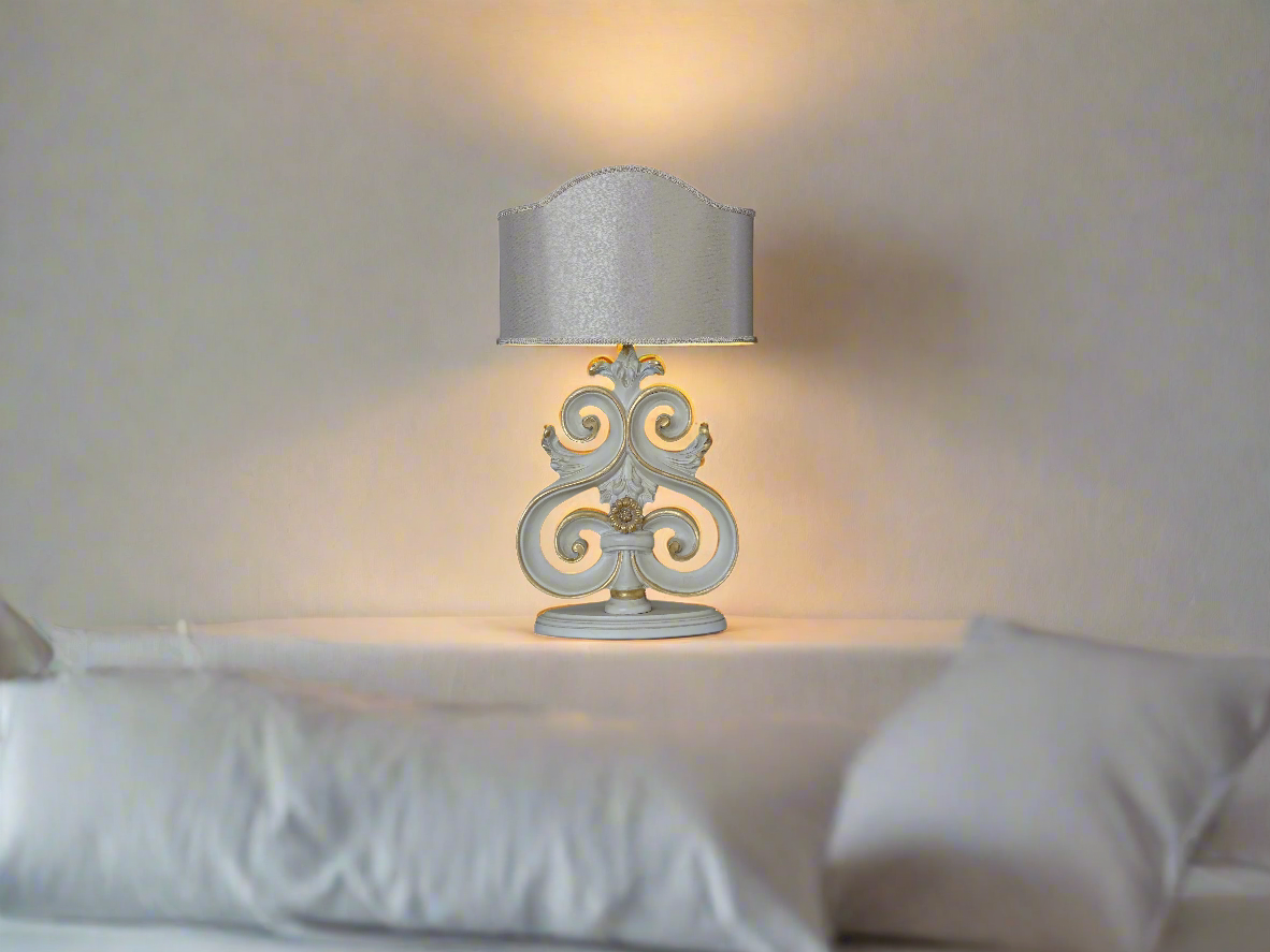 Lamp with Linen Shade, Heart Scroll Table Lamp, White Handmade Lamp, Lamp for Bedroom, Living Room, Office, Christmas Gift