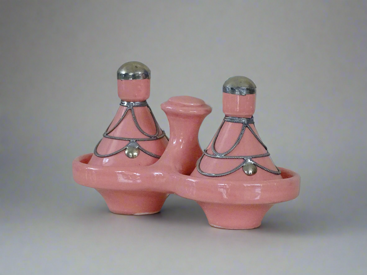 Hand Crafted Moroccan Pink painted Small Tagine Double Spice Holder