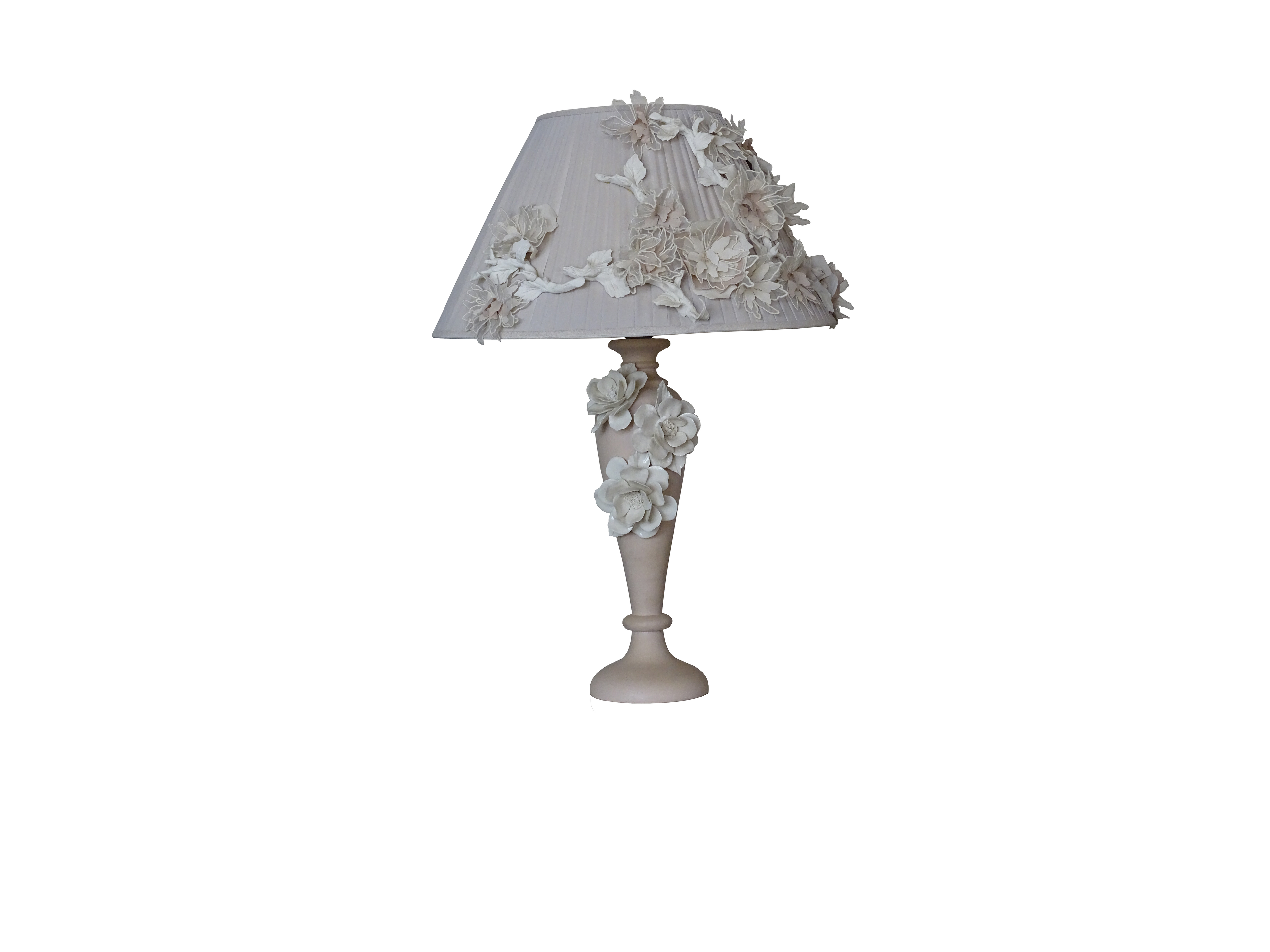 intage Porcelain Lamp with White Roses, White Floral Lamp, White Porcelain Table Lamp with Roses, White Ceramic Lamp with Flowers