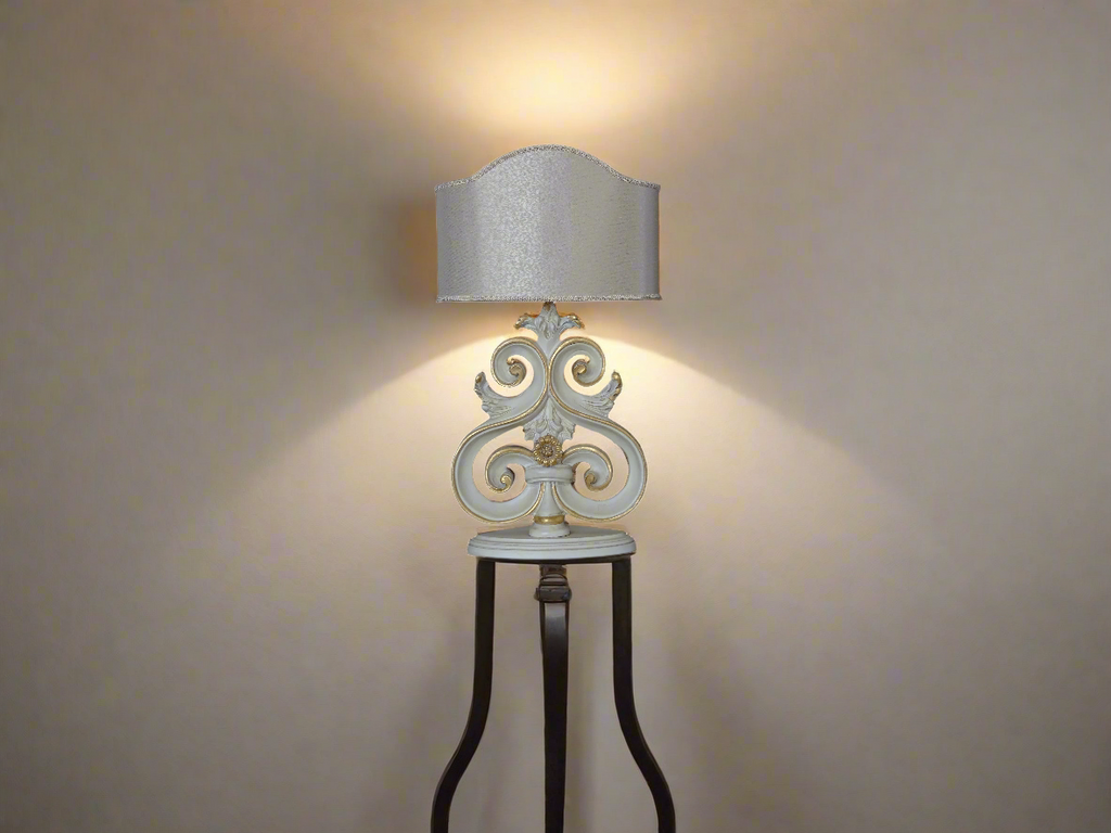 Lamp with Linen Shade, Heart Scroll Table Lamp, White Handmade Lamp, Lamp for Bedroom, Living Room, Office, Christmas Gift - Zorastore
