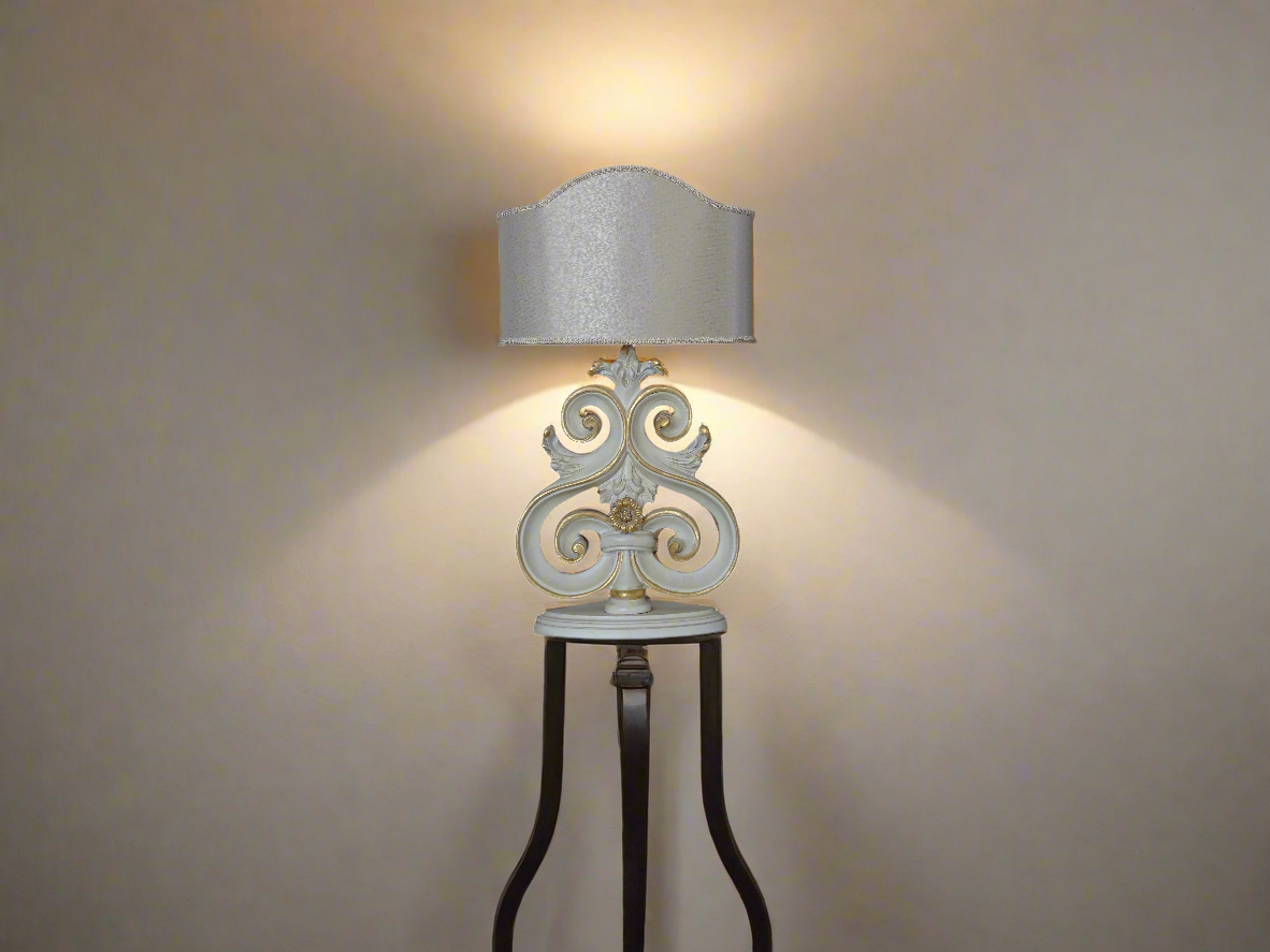Lamp with Linen Shade, Heart Scroll Table Lamp, White Handmade Lamp, Lamp for Bedroom, Living Room, Office, Christmas Gift