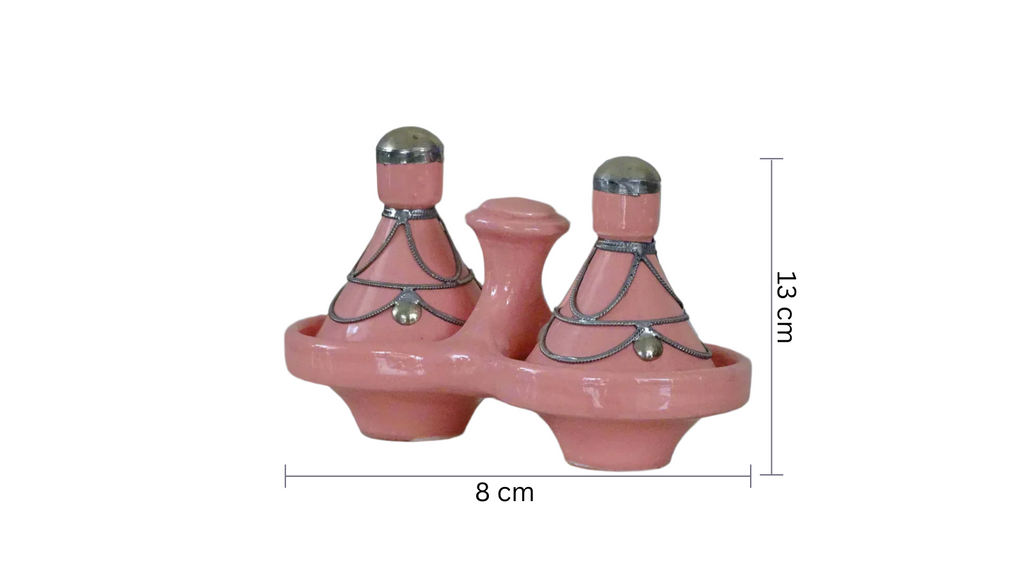 Zora store llc - Hand Crafted Moroccan Pink painted Small Tagine Double Spice Holder