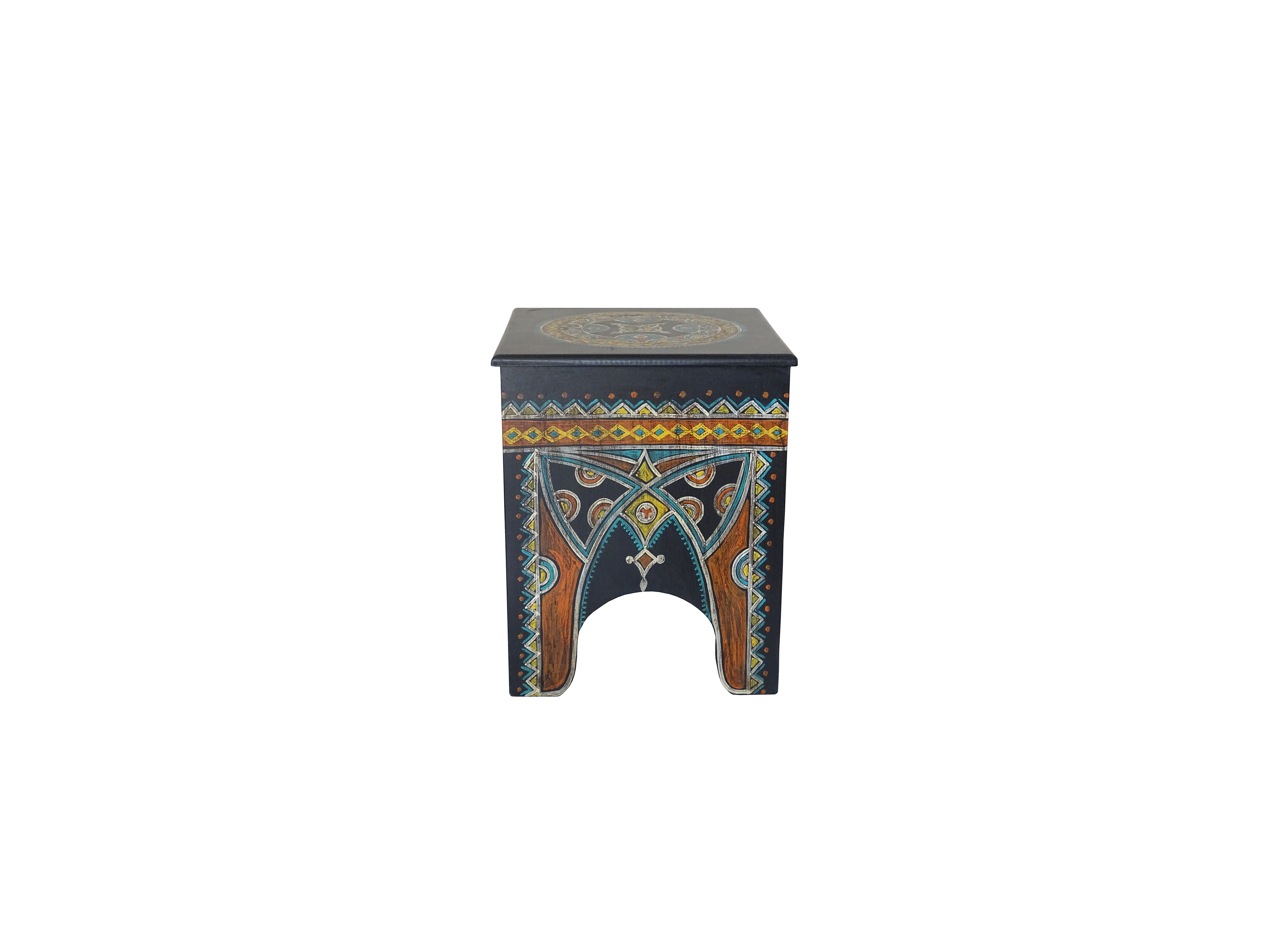 Moroccan wooden side table, hand painted, rectangle in shape, ideal for decoration or as an Arabic bedside table.