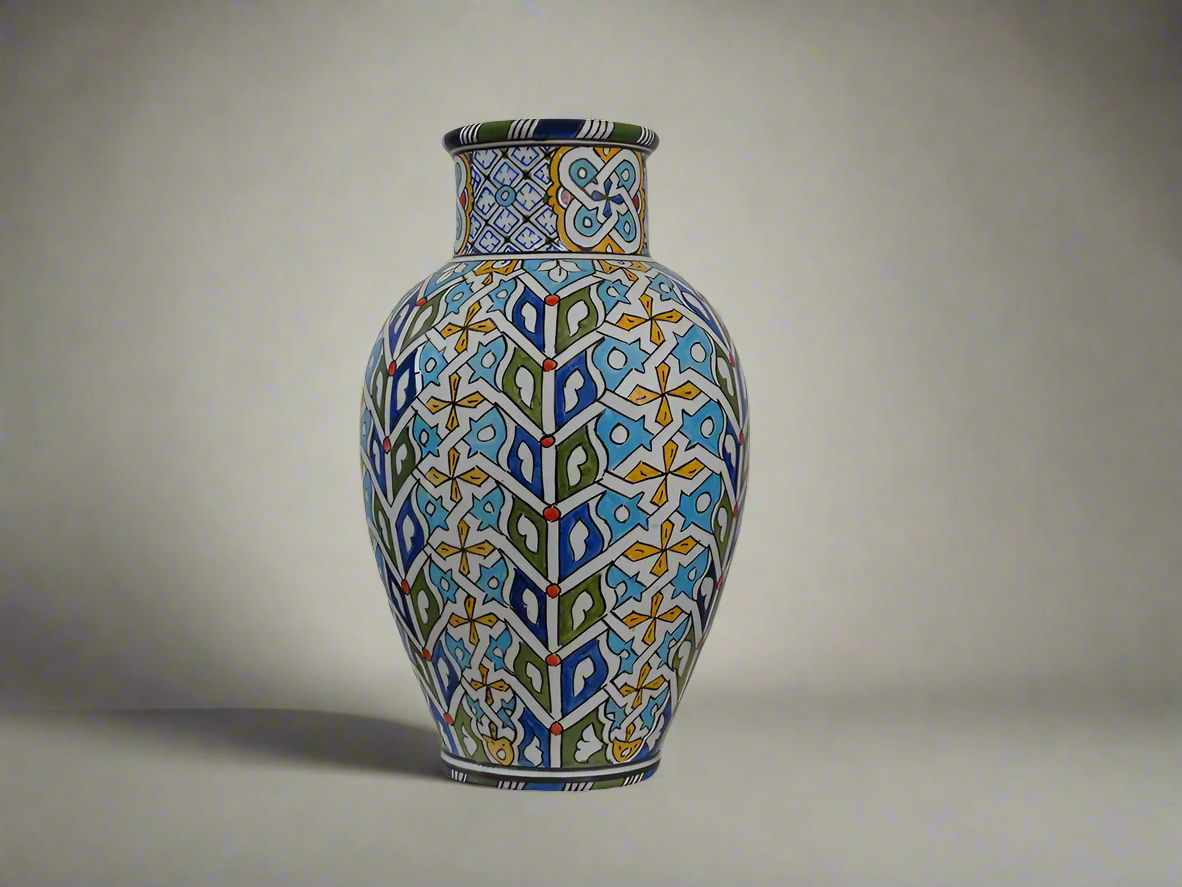 Vintage Handmade Hand Painted Moroccan Ceramic Vase