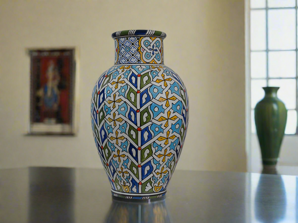 Vintage Handmade Hand Painted Moroccan Ceramic Vase - Zorastore