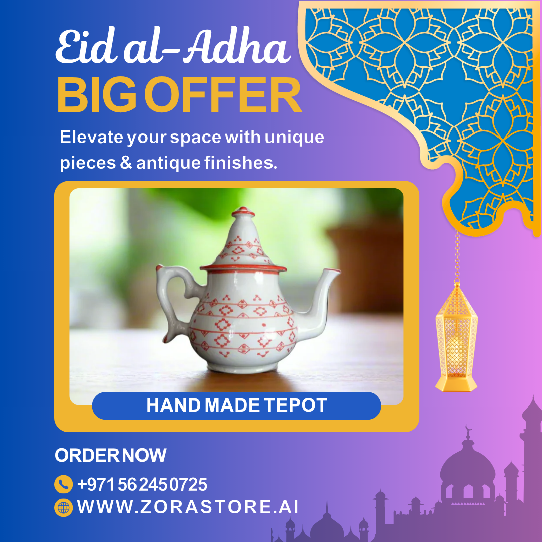 zora store llc - Moroccan Handmade Ceramic Teapot – Red Geometric Motif