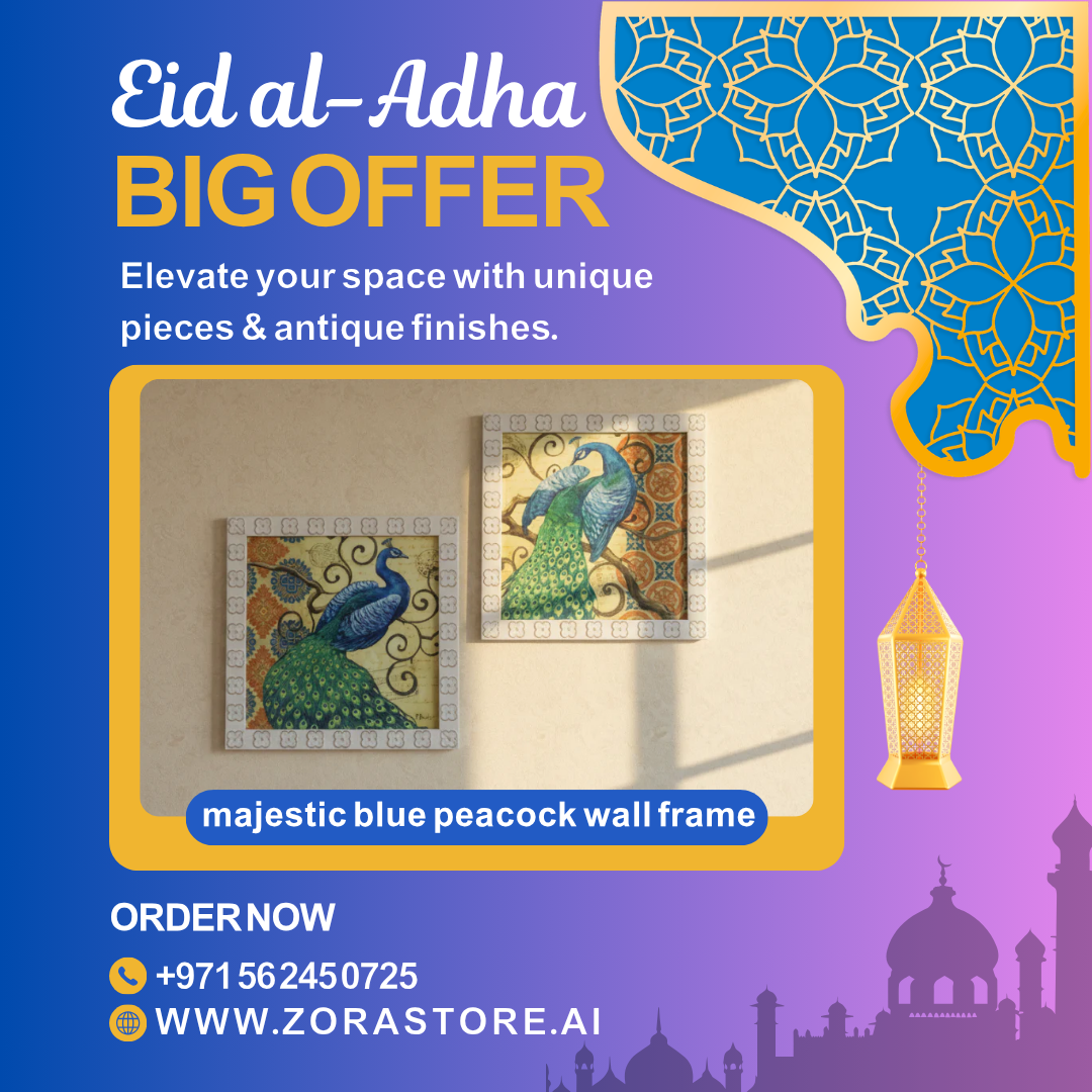 2 pcs majestic blue peacock wall frame paint - zora store llc