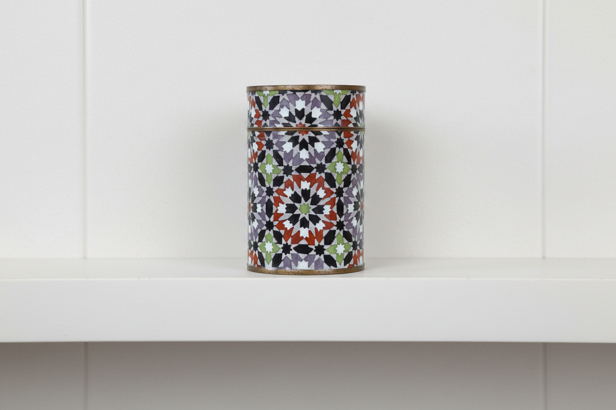 Decorative cylindrical container with a colorful geometric pattern - zora store llc