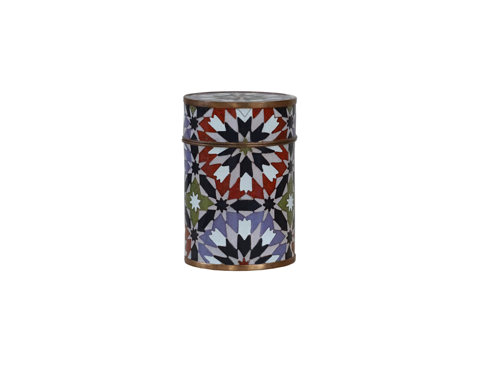 Decorative cylindrical tin with geometric pattern - zora store llc