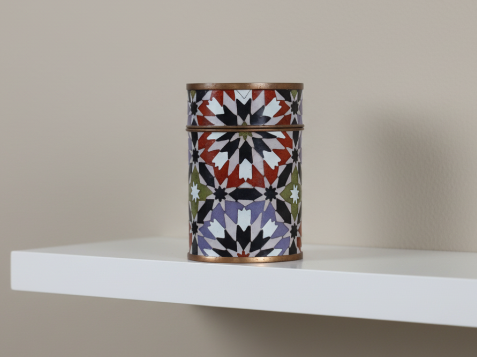 Decorative cylindrical tin with geometric pattern - zora store llc