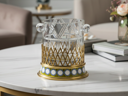 Decorative glass ice bucket with gold and blue base - zora store llc