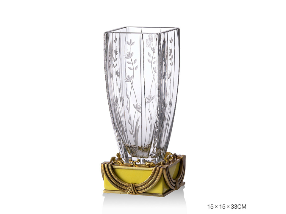 Decorative glass vase with gold base - zora store llc