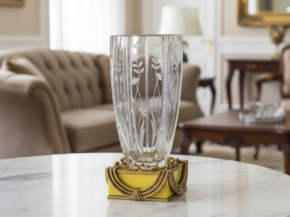 Decorative glass vase with golden base - zora store llc