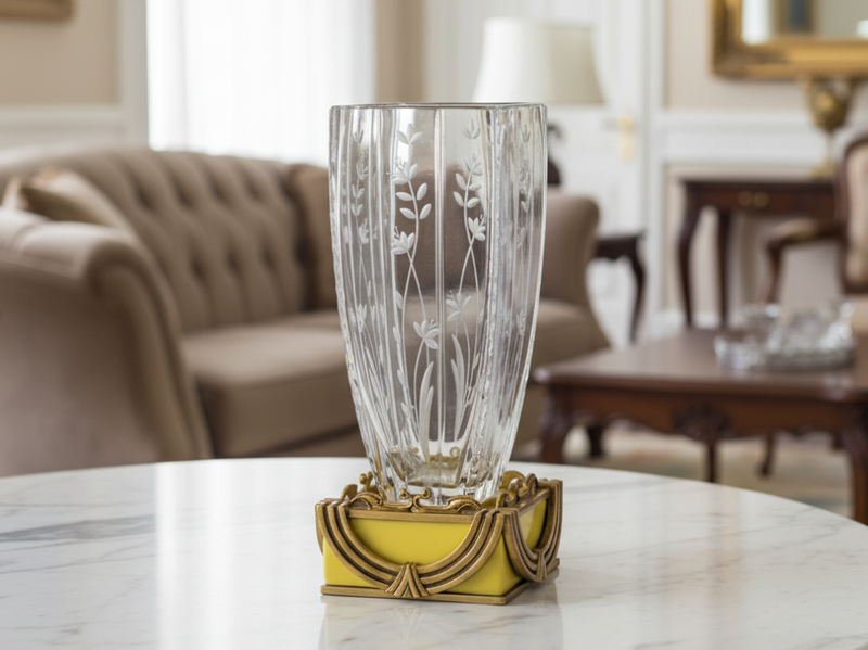 Decorative glass vase with golden base - zora store llc