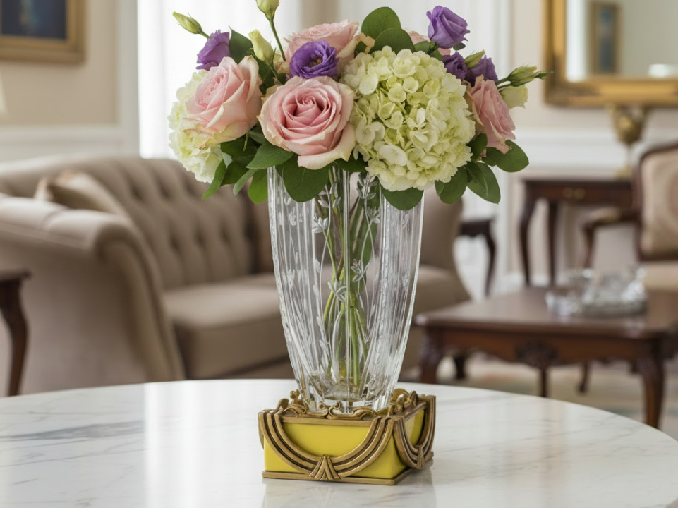 Decorative glass vase with gold base - zora store llc