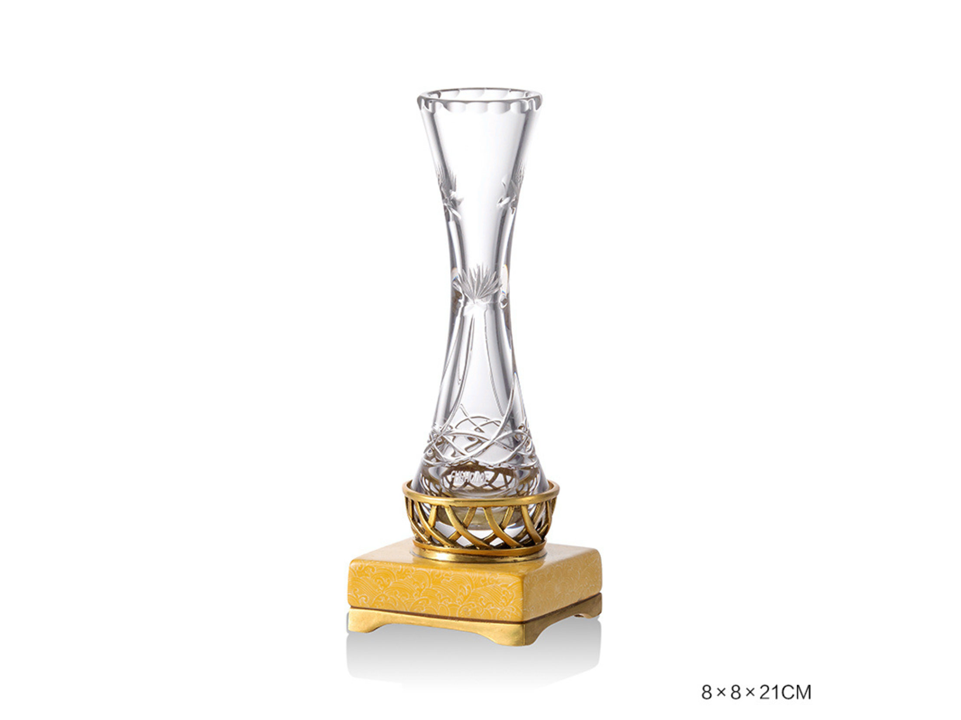 Clear glass vase with golden metal & marble  base - zotore llc