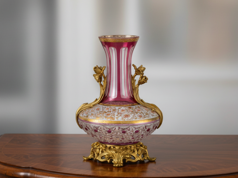 Decorative vase with gold accents and pink glass - zora store llc