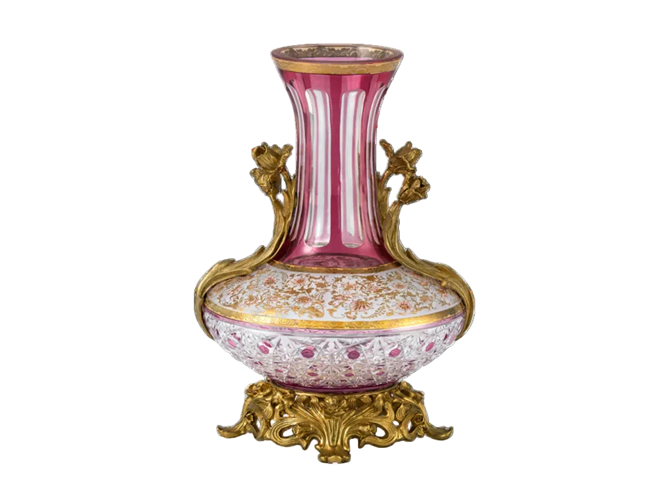 Decorative vase with gold accents and pink glass - zora store llc