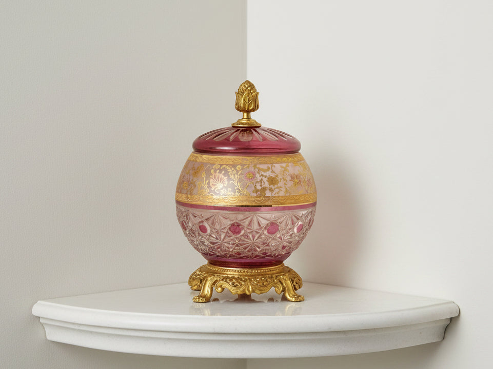 Decorative glass jar with gold embellishments - zora store llc