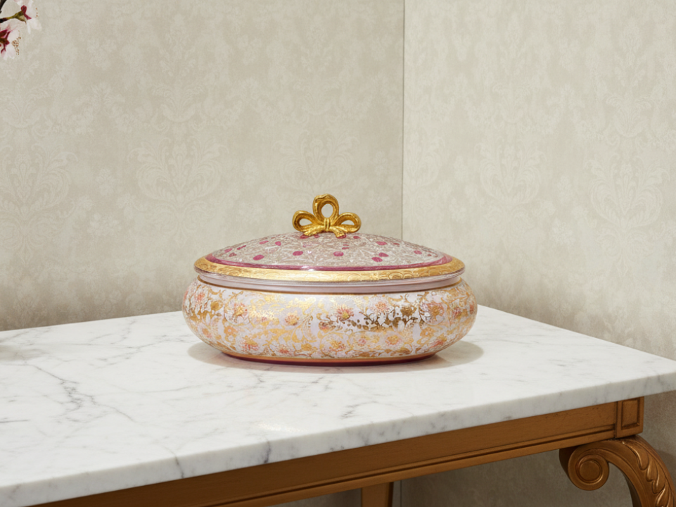 Decorative ceramic pot with gold floral patterns - zora store llc

