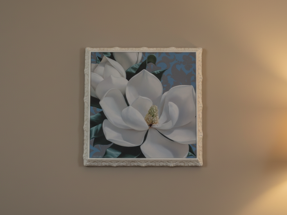 Floral-patterned fabric with a white flower design on a white background - zora store llc