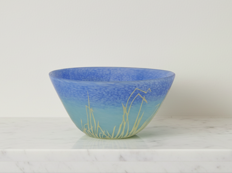 Blue ceramic bowl with a textured surface - zora store llc