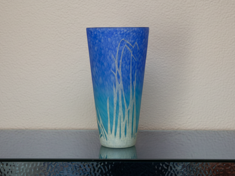 Blue glass vase with a textured design - zora store llc