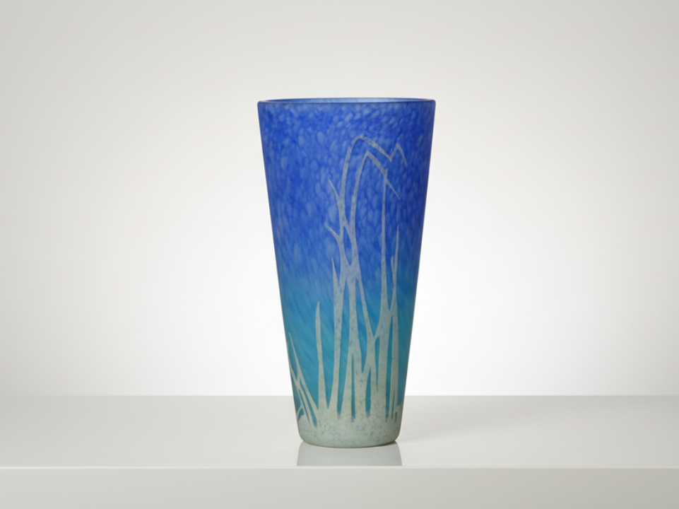 Blue glass vase with a textured design - zora store llc
