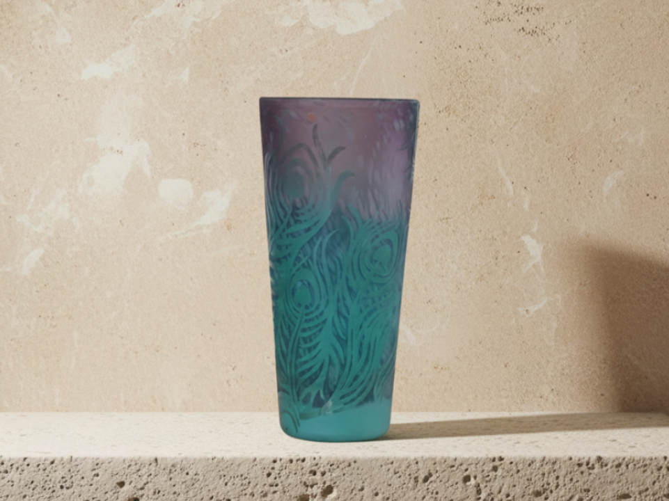 glass vase with teal and purple design - zora store llc