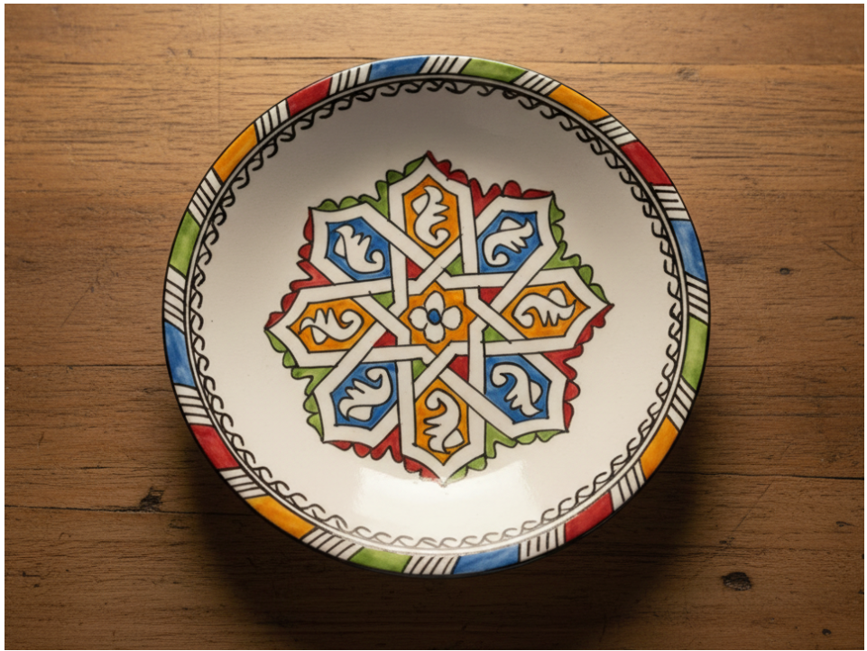 Decorative ceramic plate with a colorful geometric - zora store llc