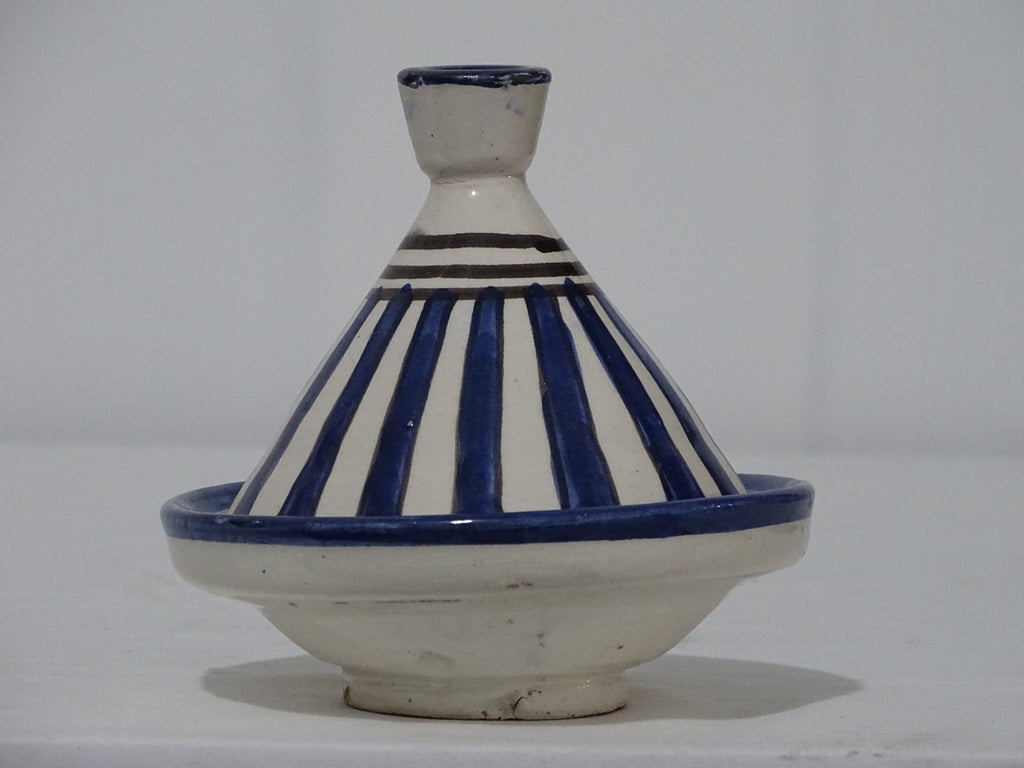 Moroccan Tagines Pots - Small- white and blue line - zora store llc