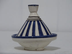 Moroccan Tagines Pots - Small- white and blue line - zora store llc