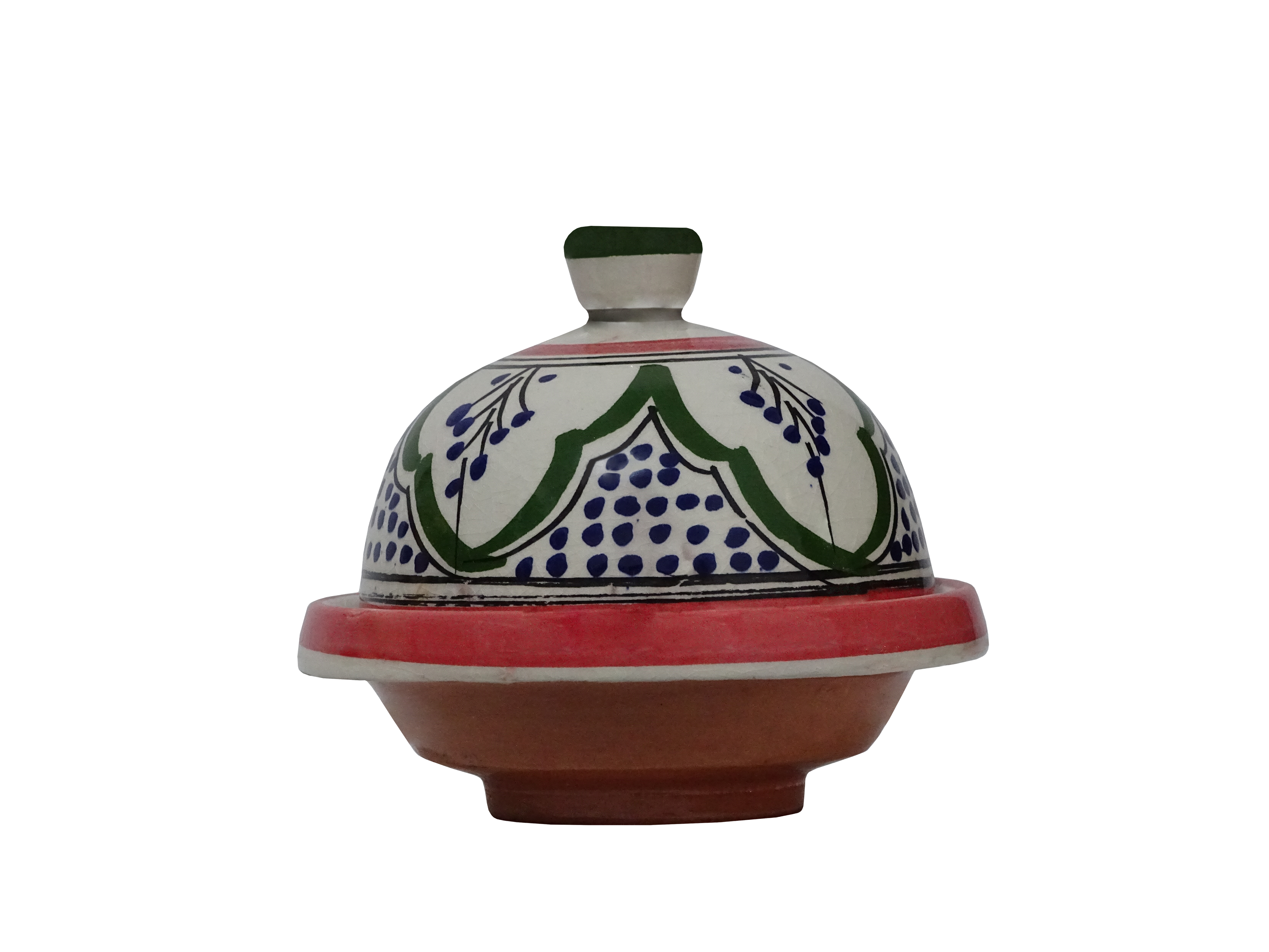 handmade and hand green painted Moroccan tagine.