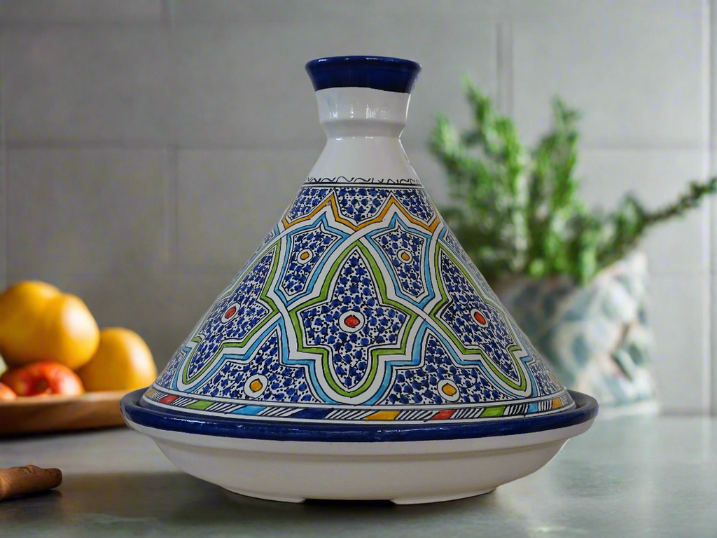 Moroccan Tagine,  Serving, Hand-painted, perfect for keeping dishes warm. - Zorastore