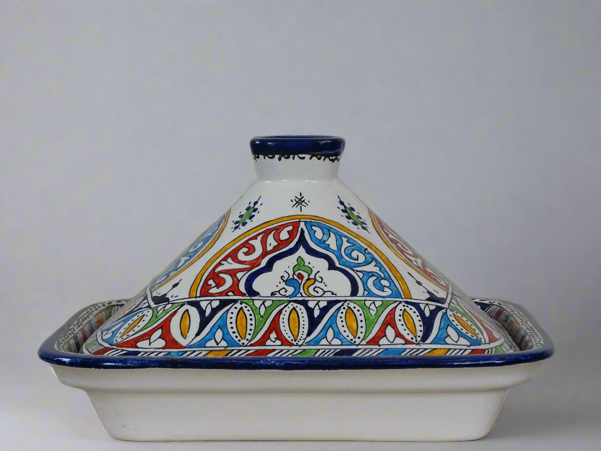 Moroccan hand-painted high quality clay made serving Tagine.