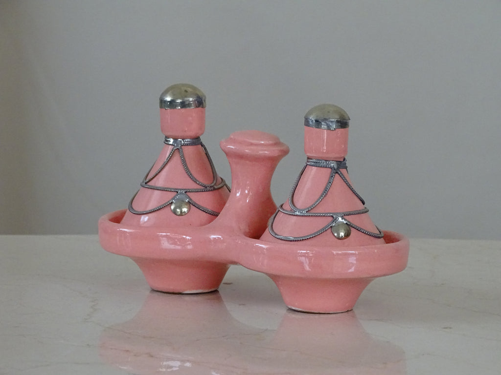 Zora store llc - Hand Crafted Moroccan Pink painted Small Tagine Double Spice Holder