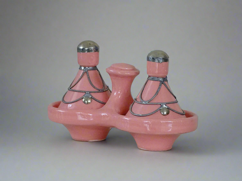 Hand Crafted Moroccan Pink painted Small Tagine Double Spice Holder