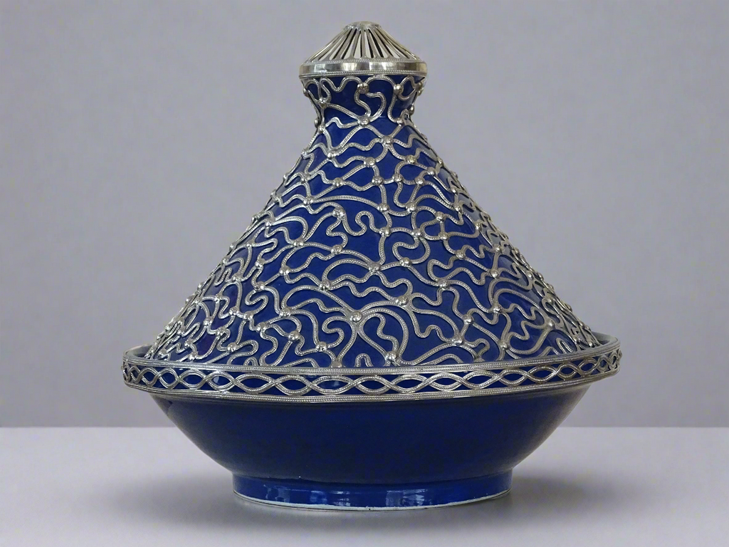 Tagine with Silver covered hand made Moroccan - zora store llc