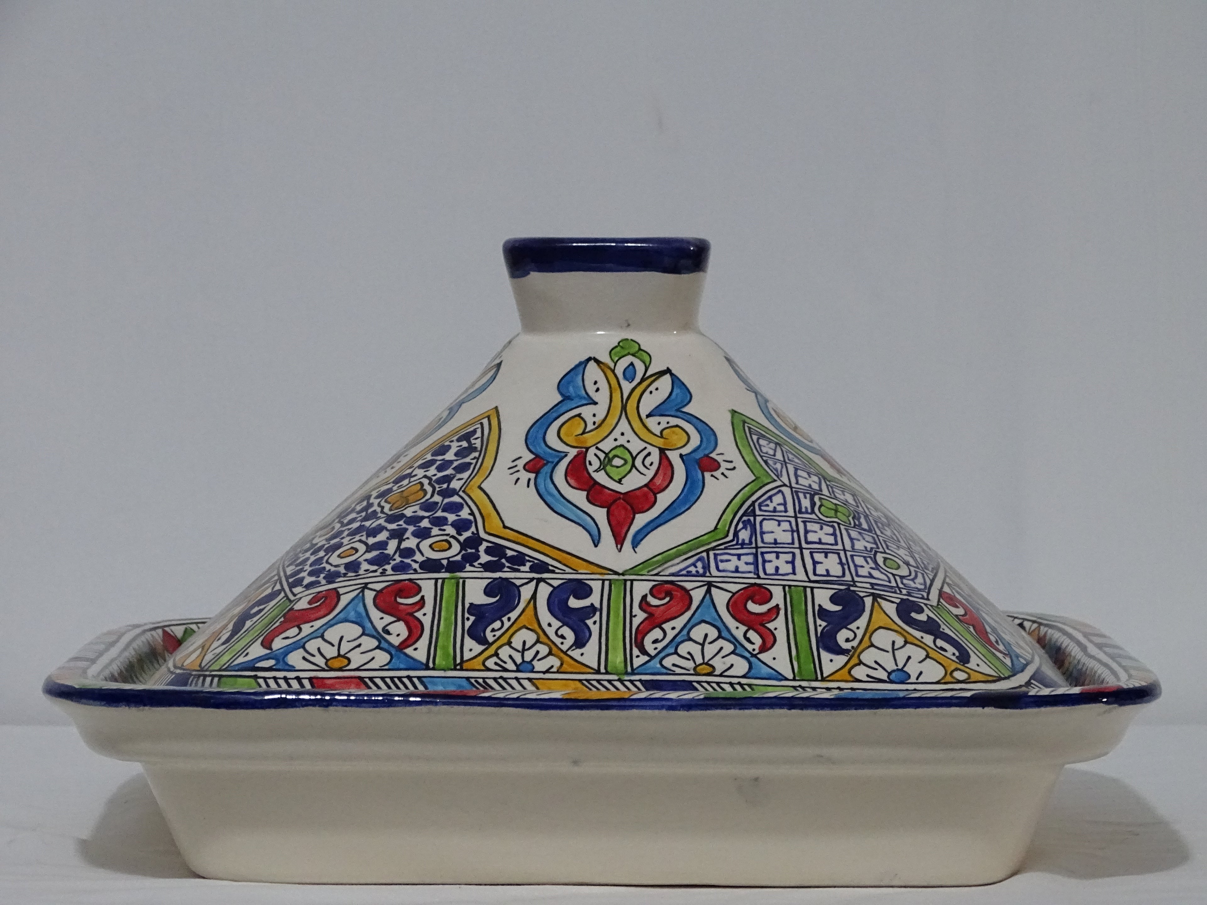 Moroccan Pottery Large clay pot for serving with a lid.
