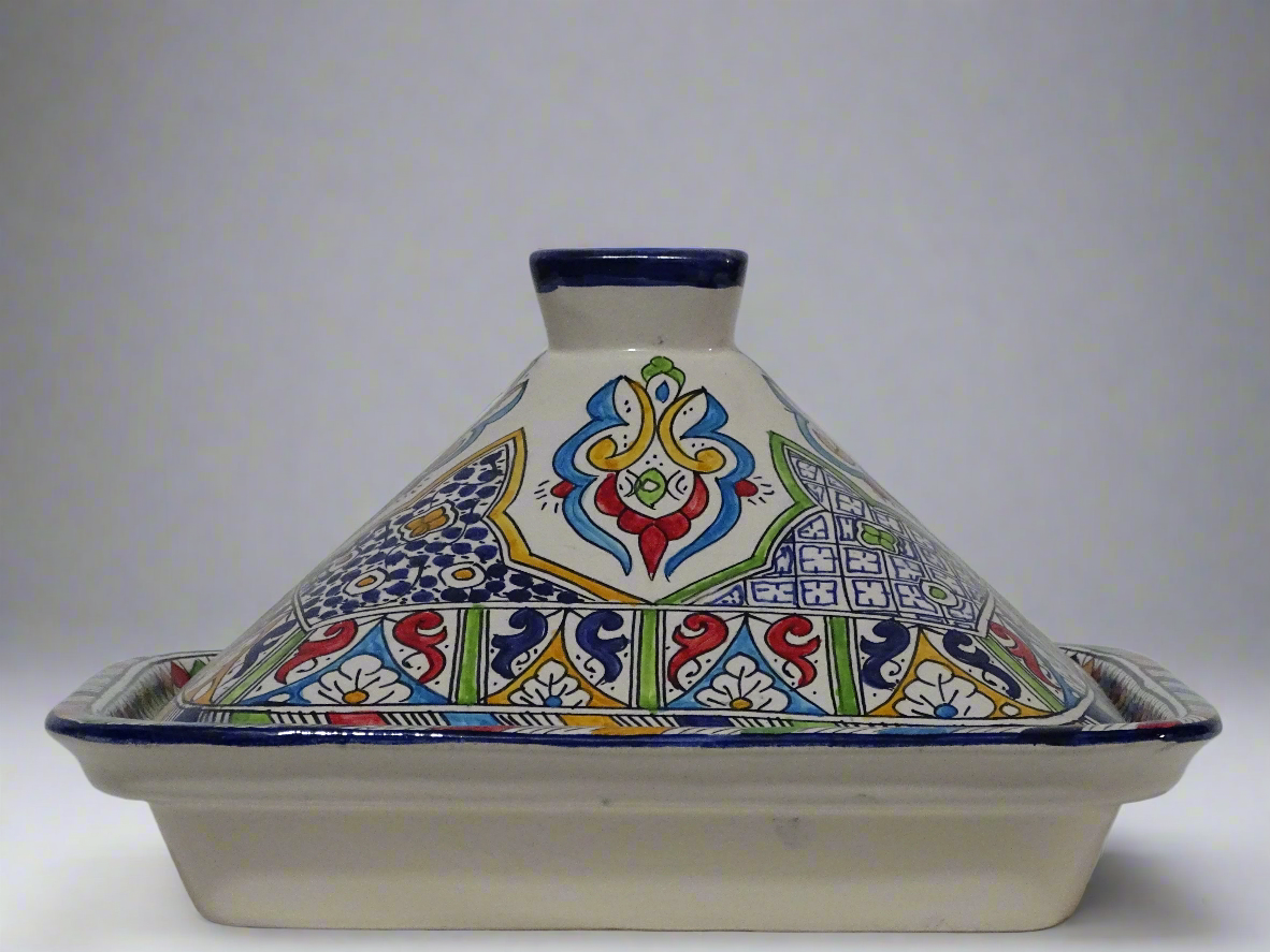Moroccan Pottery Large clay pot for serving with a lid.