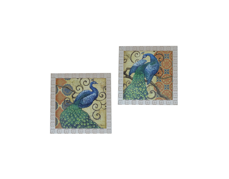 2 pcs majestic blue peacock wall frame paint - zora store llc