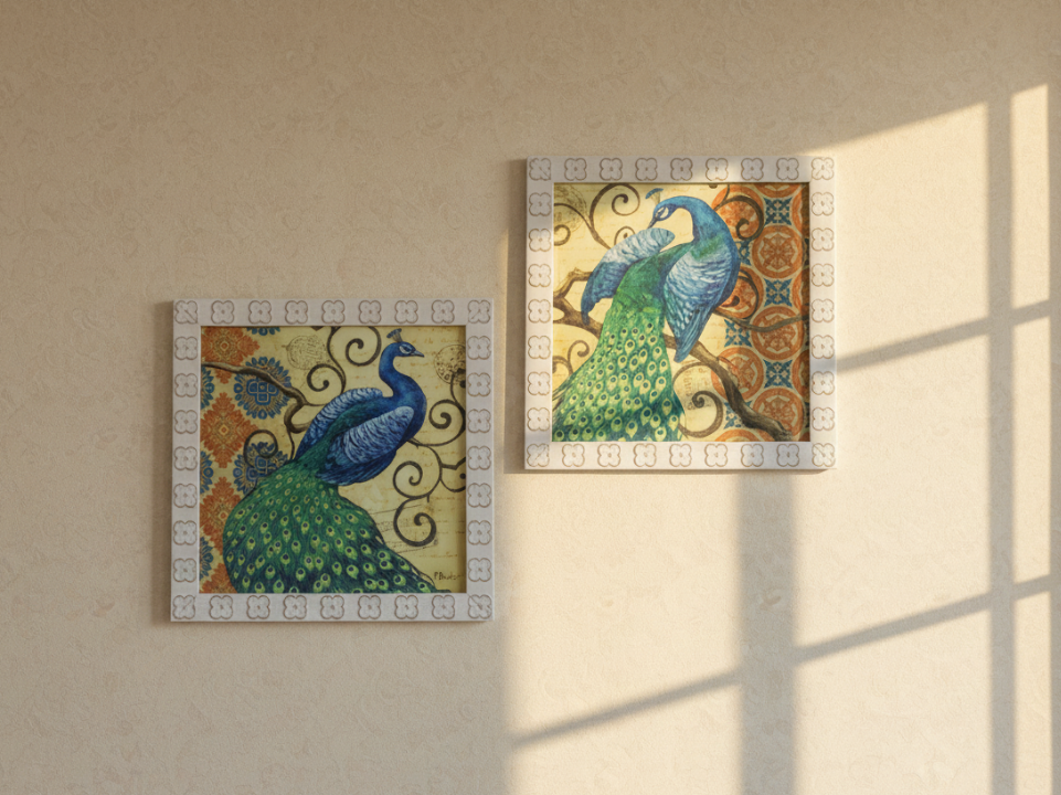 2 pcs majestic blue peacock wall frame paint - zora store llc