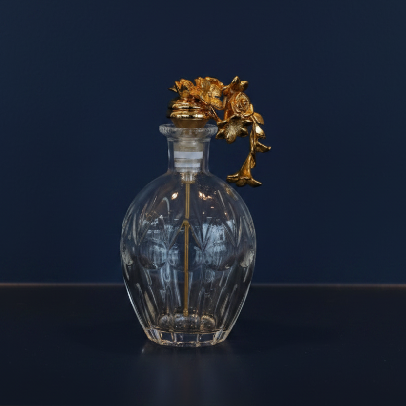 Clear Crystal perfume bottle with gold decorative top 