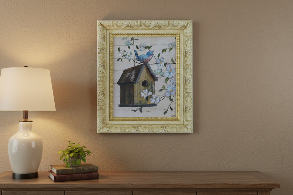 Bluebird & Birdhouse art for wall decor - zora store llc
