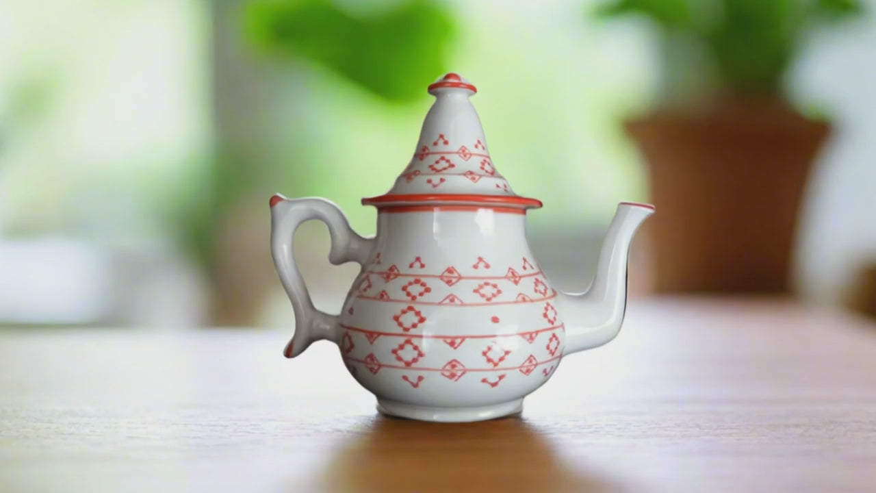 Moroccan Handmade Ceramic Teapot – Red Geometric Motif