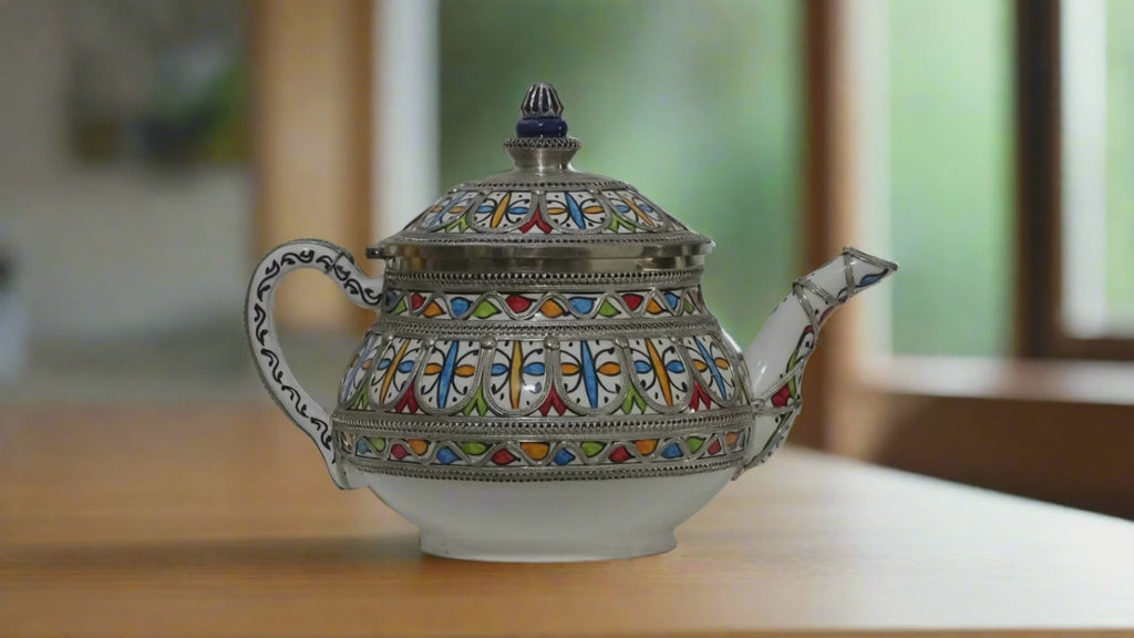 zora store llc - Hand-Painted Teapot with Silver Metalwork