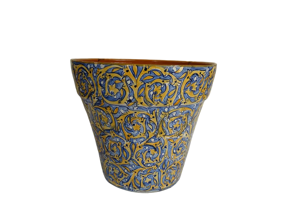 Decorative ceramic pot with blue and gold patterns - zora store llc