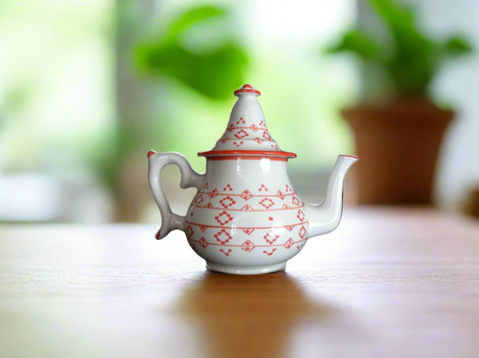 Moroccan Handmade Ceramic Teapot – Red Geometric Motif