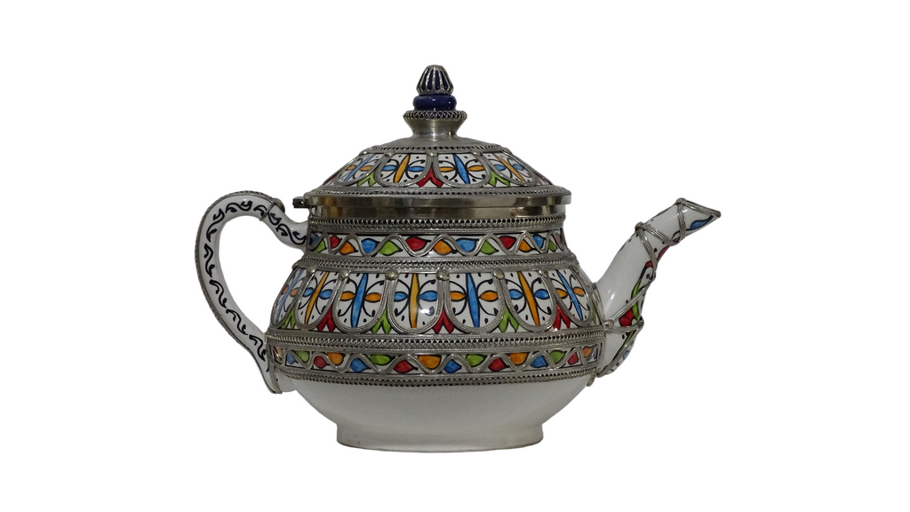 zora store llc - Hand-Painted Teapot with Silver Metalwork