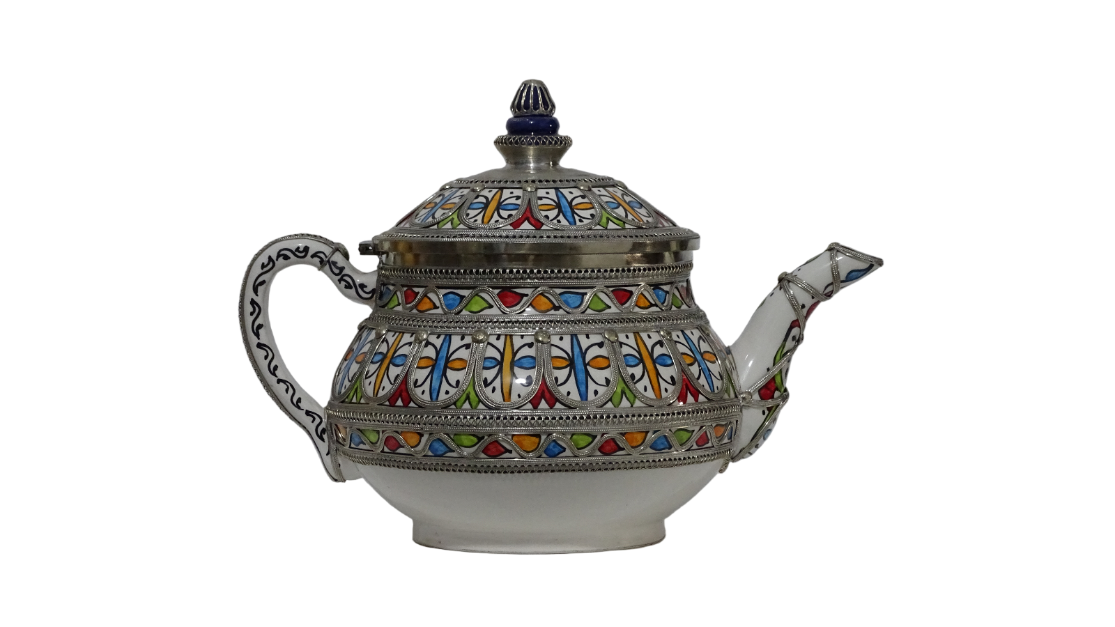 Hand-Painted Teapot with Silver Metalwork